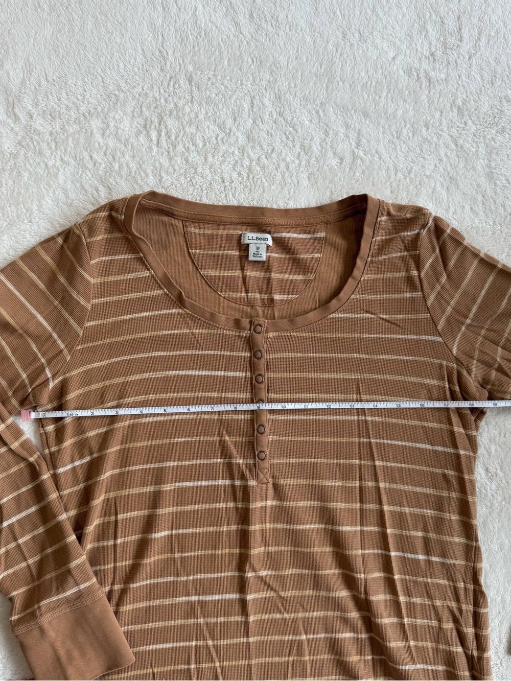 L.L.Bean Striped Waffle Knit Henley Thermal Top M Brown Cotton - Picture 3 of 7